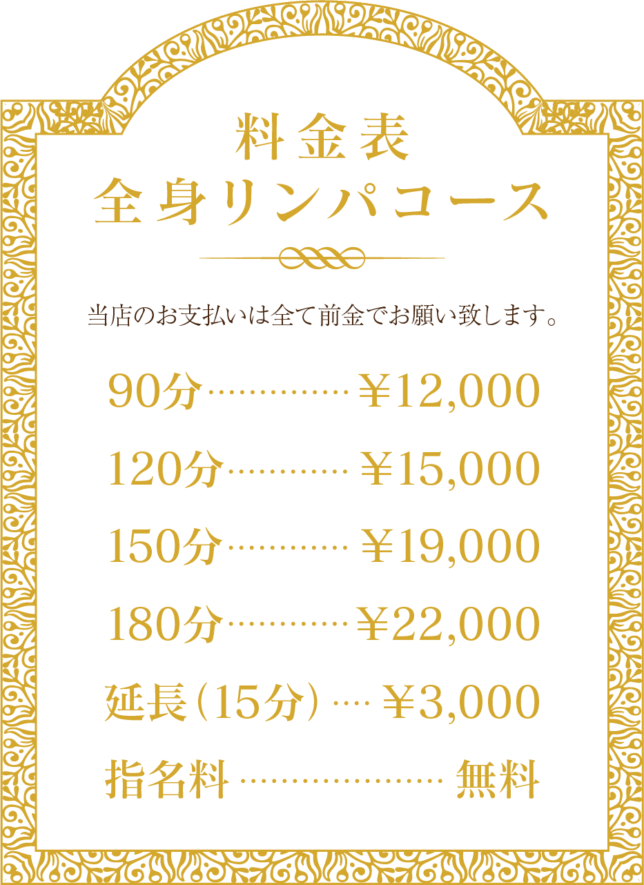 料金表
全身リンパコース